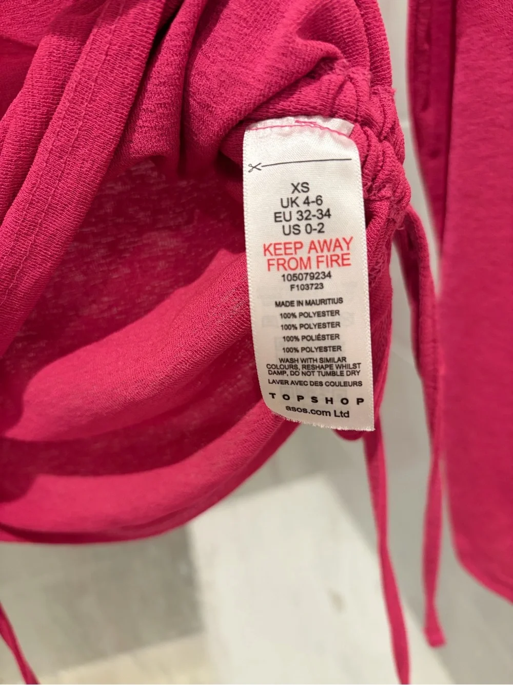 Topshop Hot Pink Long-Sleeve Side-Tie Ruched Tee
